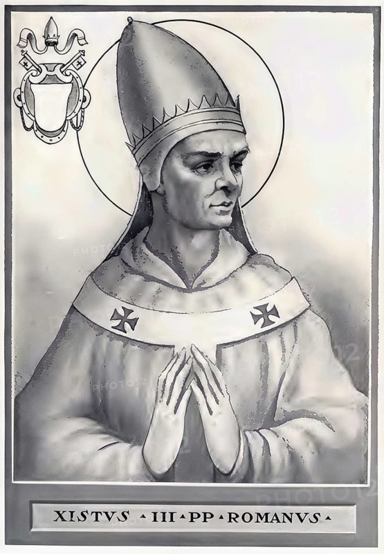 Sixtus III (Xystus) (born in the 4th or 5th century, died 18 or 19 August 440) was Bishop of Rome (31 July 432-440), Historical, authentic, digitally restored reproduction from a 19th century original, Record date not stated