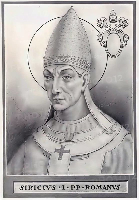 Siricius (born around 334 in Rome, died 26 November 399) was Bishop of Rome from December 384 - possibly from 17 December - until his death. He was the first incumbent to use the title Pope as a proper title, Historical, authentic, digitally restored reproduction from a 19th century original, Record date not stated