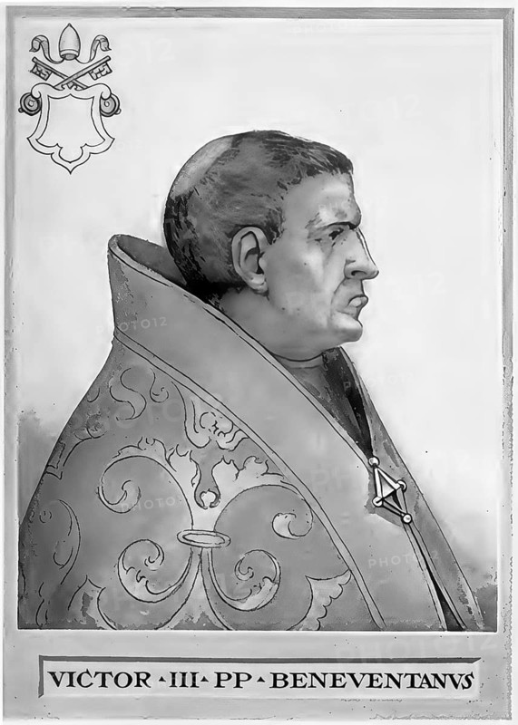 Victor III (born around 1027 in Benevento, died 16 September 1087 in Montecassino) held office as pope of the Gregorian party after his election in May 1086 until his death, Historical, authentic, digitally restored reproduction from a 19th century original, Record date not stated