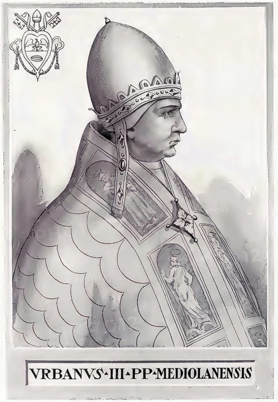 Urban III (born around 1120 in Milan, died 20 October 1187 in Ferrara), originally Uberto Crivelli, was pope from 25 November 1185 until his death on 20 October 1187, Historical, authentic, digitally restored reproduction from a 19th century original, Record date not stated