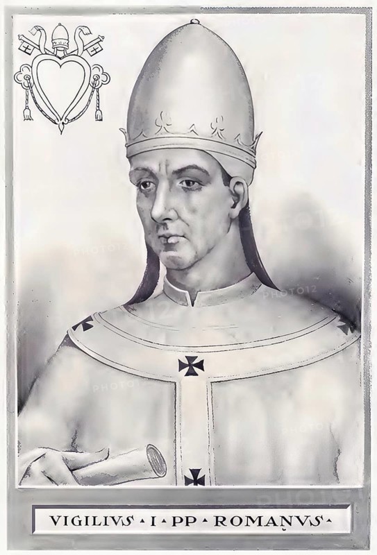 Vigilius (born around 500, died 7 June 555) was Roman bishop (pope) from 537 until his death, Historical, authentic, digitally restored reproduction from a 19th century original, Record date not stated