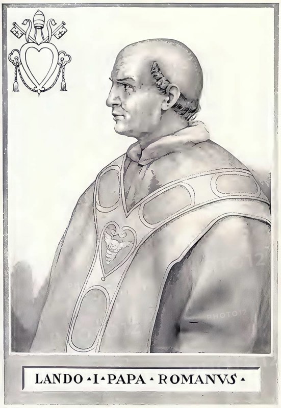 Lando (lat. Landus, born in the 9th century east of Rome, died 914) was pope from 913 to 914, Historical, authentic, digitally restored reproduction from a 19th century original, Record date not stated