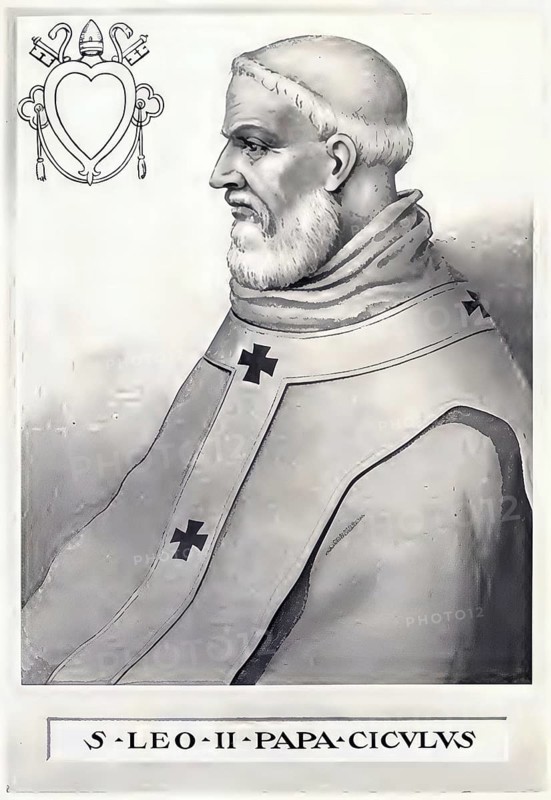 Leo II (born in Sicily, died 3 July 683) was pope from 17 August 682 until his death, Historical, authentic, digitally restored reproduction from a 19th century original, Record date not stated