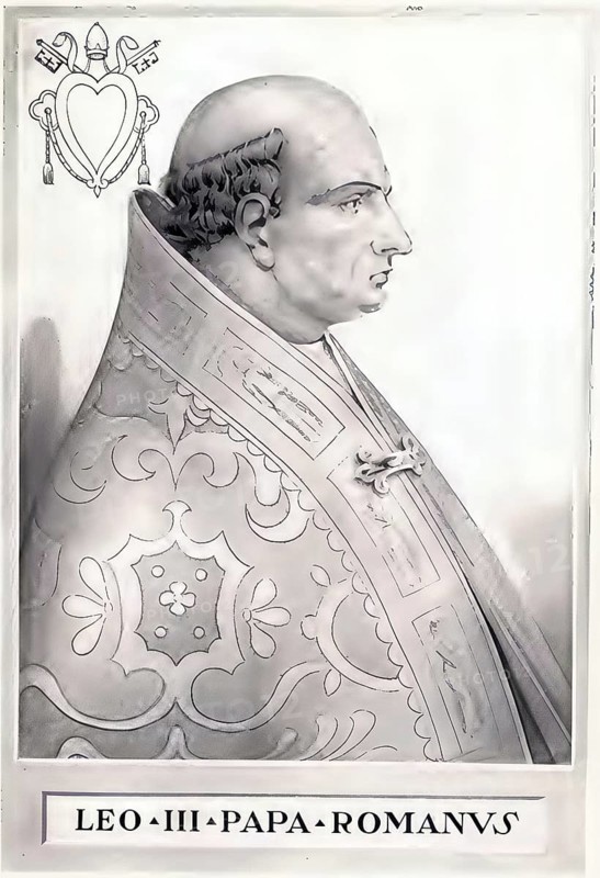Leo III (born around 750 in Rome, died 12 June 816 in Rome) was Pope from 795 to 816, Historical, authentic, digitally restored reproduction from a 19th century original, Record date not stated