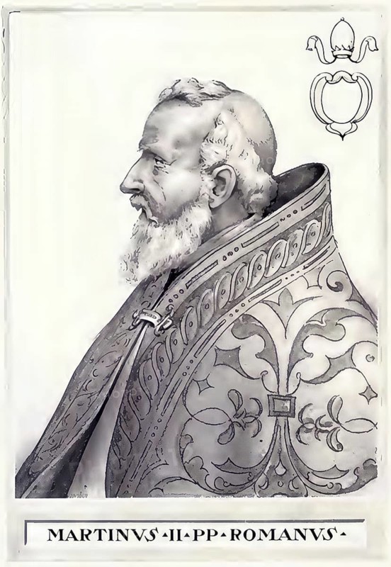 Marinus I (sometimes erroneously also called Martin II, born in Gallese, died 15 May 884 in Rome) was pope from 882 until his death, Historical, authentic, digitally restored reproduction from a 19th century original, Record date not stated