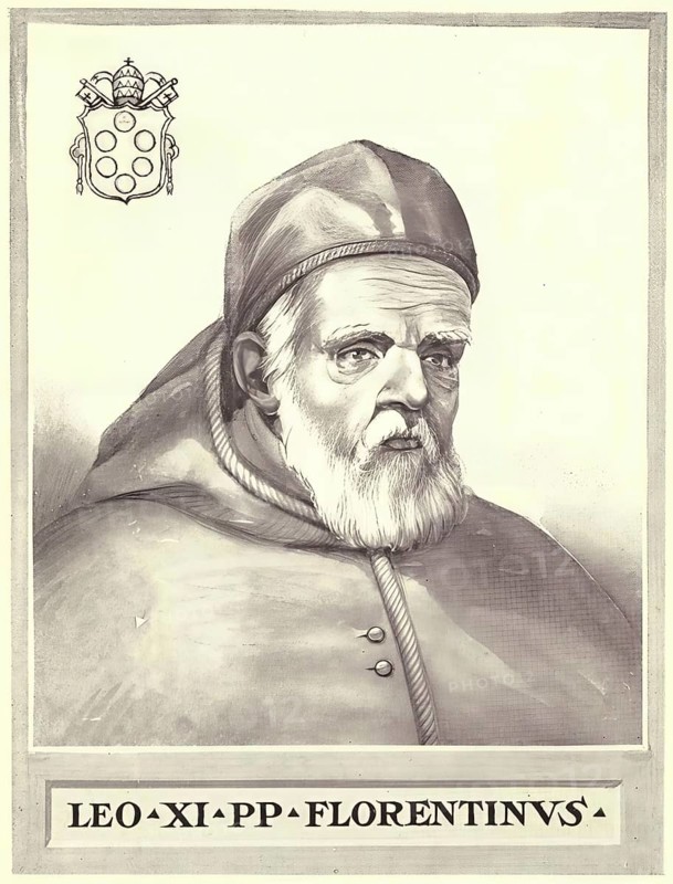 Leo XI (born 2 June 1535 in Florence, died 27 April 1605 in Rome), born Alessandro Ottaviano de' Medici, was Pope of the Catholic Church from 1 April to 27 April 1605, Historical, authentic, digitally restored reproduction from a 19th century original, Record date not stated