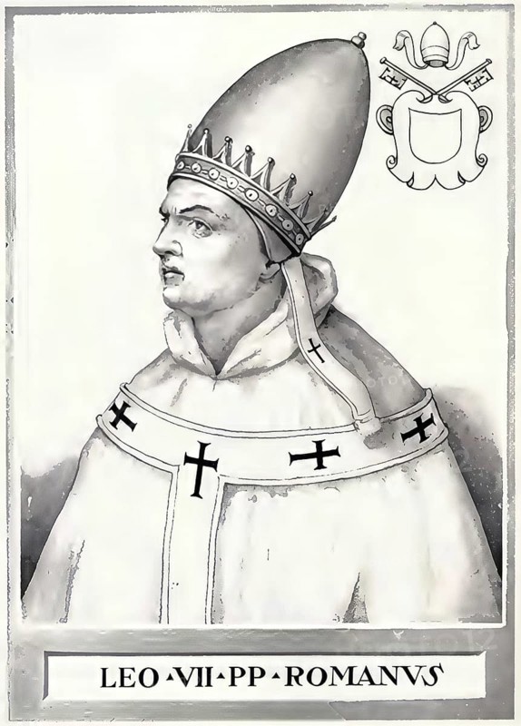 Leo VII (born in Rome, died there on 13 July 939) was Pope from 3 January 936 until his death, Historical, authentic, digitally restored reproduction from a 19th century original, Record date not stated