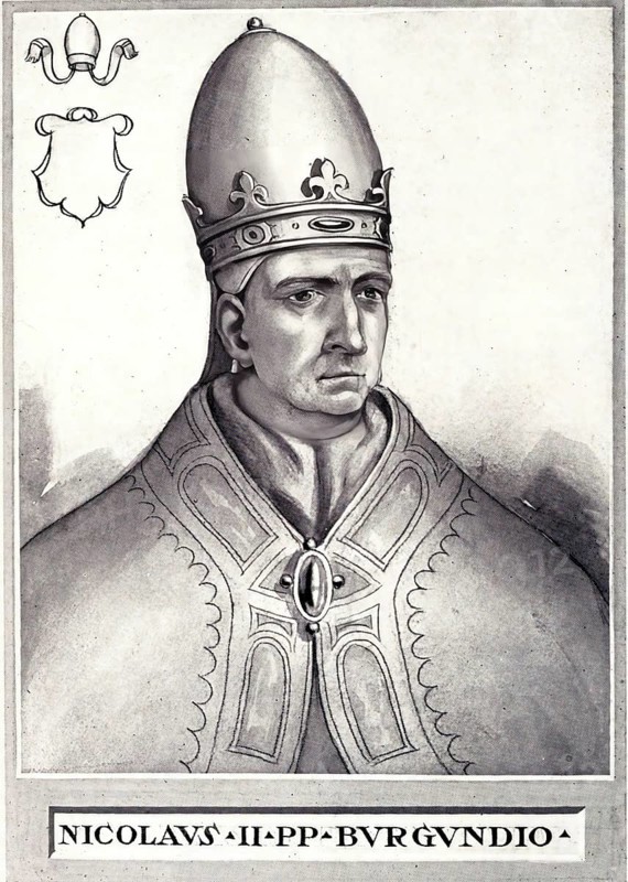 Nicholas II, originally Gerard of Burgundy (born between 990 and 995 presumably in Savoy, died 19, 20 or 27 July 1061 in Florence), was pope from 6 December 1058 until his death, Historical, authentic, digitally restored reproduction from a 19th century original, Record date not stated