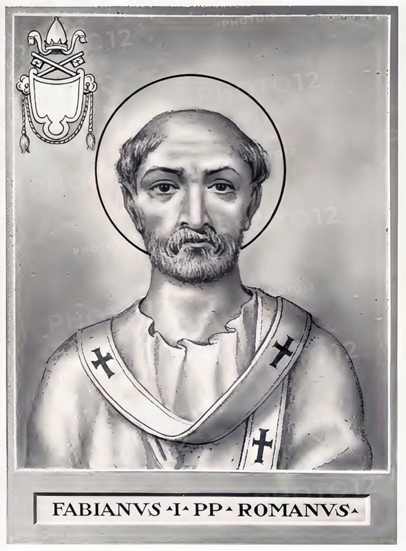 Saint Fabian or Fabianus, according to one source Flavius (born in front of 178 in Rome, died there on 20 January 250), bishop and martyr, was elected Bishop of Rome in January 236 and enthroned as successor to Anterus on 10 January 236 after a seven-day vacancy, Historical, authentic, digitally restored reproduction from a 19th century original, Record date not stated