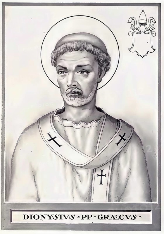 Dionysius (born unknown, died 26 December 268) was Bishop of Rome from 22 July 260 until his death. The church and monastery of San Dionigi alle Quattro Fontane and San Silvestro in Capite in Rome are dedicated to him, Historical, authentic, digitally restored reproduction from a 19th century original, Record date not stated