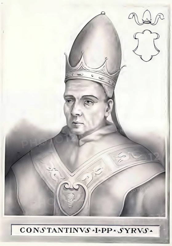 Constantine I (Constantinus I, born in Tyre, Syria, died 9 April 715 in Rome) was enthroned as pope on 25 March 708 and held the office until his death on 9 April 715. He was the last pope to visit Constantinople until 1967, Historical, authentic, digitally restored reproduction from a 19th century original, Record date not stated