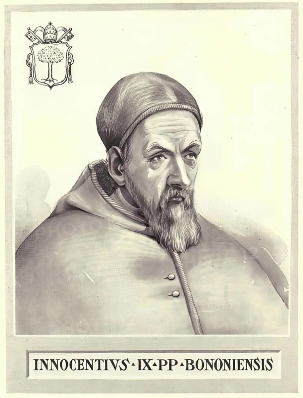 Innocent IX (born 20 July 1519 in Bologna, died 30 December 1591 in Rome), real name Giovanni Antonio Facchinetti, was Pope of the Roman Catholic Church from 29 October 1591 until his death, Historical, authentic, digitally restored reproduction from a 19th century original, Record date not stated