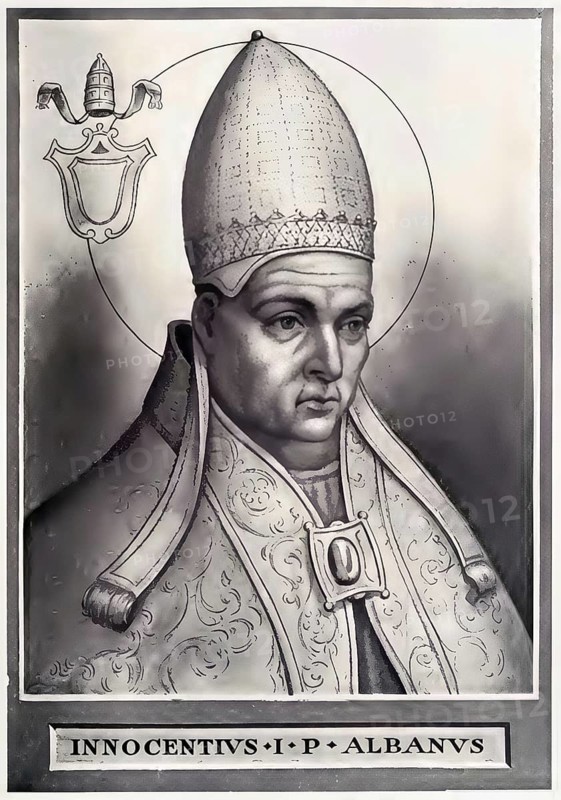 Innocent I (born in front of 401, died 12 March 417) was pope from 21 December 401 to 12 March 417, Historical, authentic, digitally restored reproduction from a 19th century original, Record date not stated