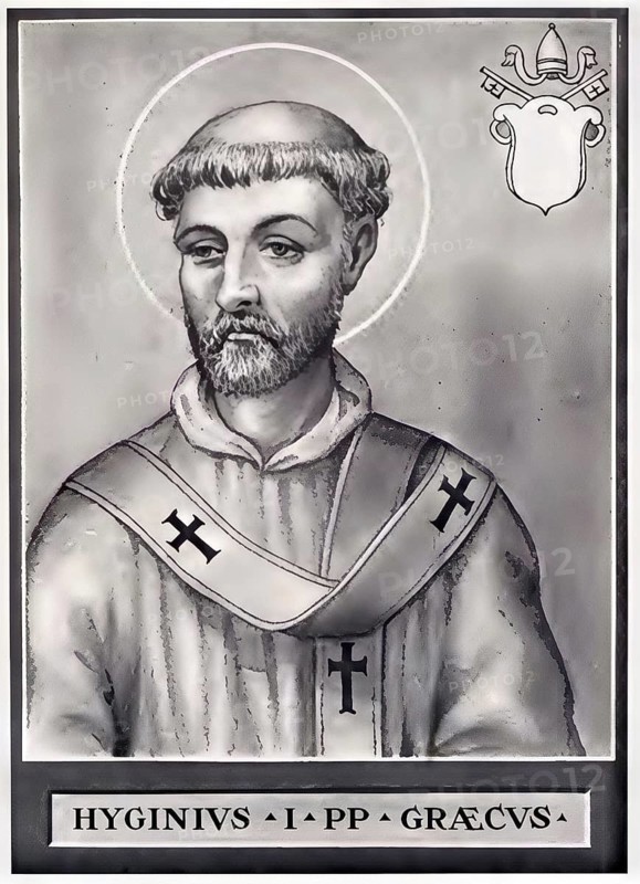 Hyginus (transmitted in the manuscripts in the forms Hyginus, Yginus, Egenus, Viginus, died 142 or 149 in Rome) was Bishop of Rome from the year 138, Historical, authentic, digitally restored reproduction from a 19th century original, Record date not stated