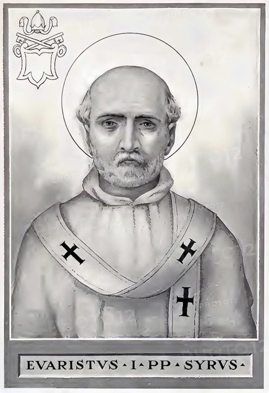 Evaristus (born in the 1st century, died probably 105-107 in Rome) was a leading figure in the Christian community of Rome at the turn of the 2nd century AD and is traditionally counted as the fifth bishop of Rome, who held office from around 98-105. In the Catalogus Liberianus, a list of popes from late antiquity, he is called Aristus, Historical, authentic, digitally restored reproduction from a 19th century original, Record date not stated