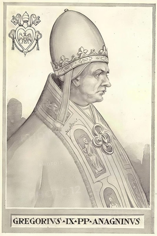 Gregory IX, originally Ugolino dei Conti di Segni (Hugo, from the House of the Counts of Segni) (born around 1167 in Anagni, died 22 August 1241 in Rome), was Pope of the Catholic Church from 19 March 1227 until his death, Historical, authentic, digitally restored reproduction from a 19th century original, Record date not stated