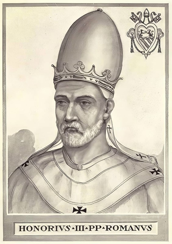Honorius III, originally Cencio Savelli (born around 1148 in Rome, died 18 March 1227 in Rome), was pope from 1216 to 1227, Historical, authentic, digitally restored reproduction from a 19th century original, Record date not stated