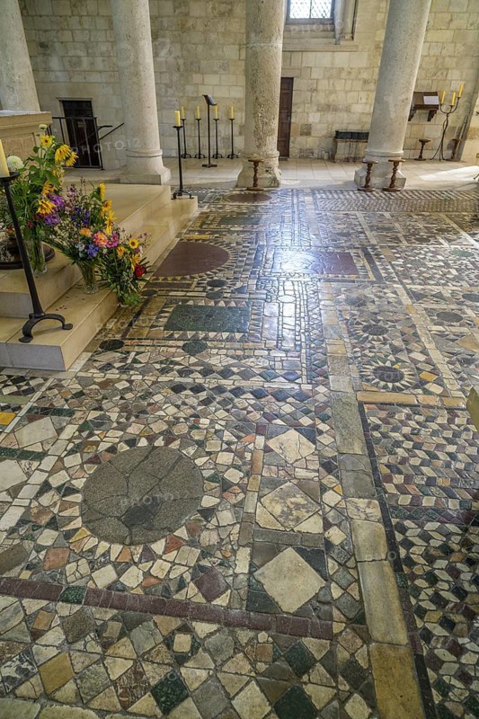 Marble floor in opus sectile technique (lat. cut work), Abbey of Fleury, Saint-Benoît-sur-Loire, Département Loiret, France