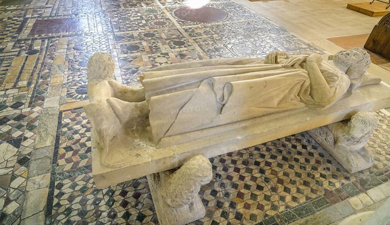 Tomb slab of Philip I and marble floor in opus sectile technique (Latin cut work), Abbey of Fleury, Saint-Benoît-sur-Loire, Département Loiret, France