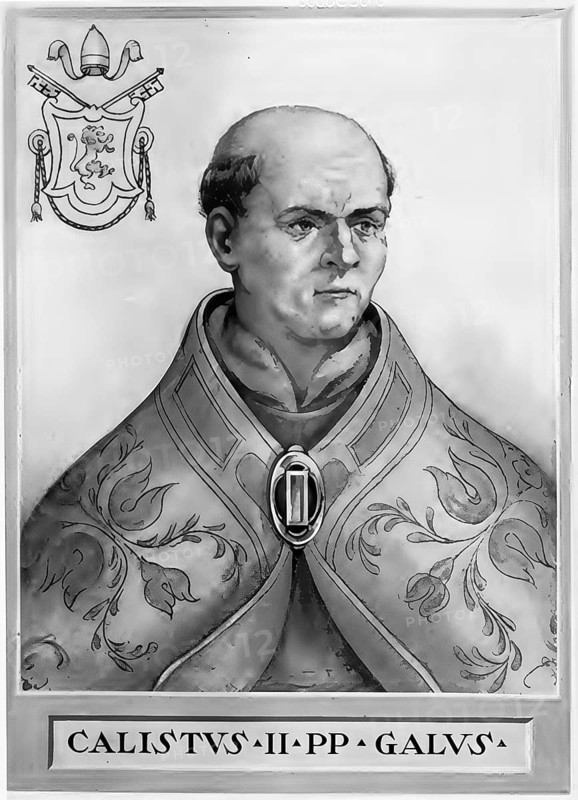 Calixtus II (lat. Calixtus or Callistus II), originally Guido of Burgundy or Guido of Vienne (born around 1060 in Quingey, died 13 December 1124 in Rome), was pope from 1119, Historical, authentic, digitally restored reproduction from a 19th century original, Record date not stated