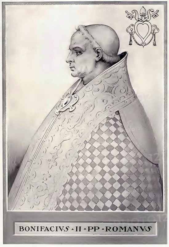 Boniface II (born in Rome, died 17 October 532) was pope from 22 September 530 until his death, Historical, authentic, digitally restored reproduction from a 19th century original, Record date not stated
