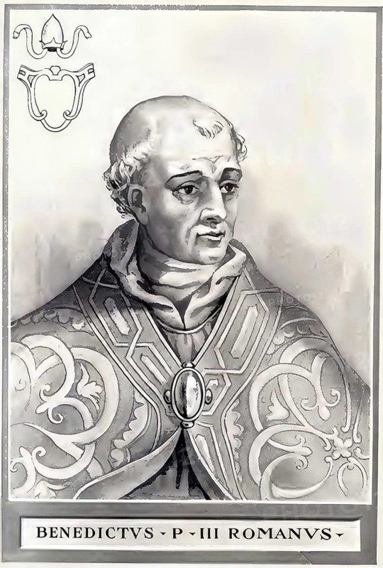 Benedict III (died 17 April 858 in Rome) was pope from 855 to 858, Historical, authentic, digitally restored reproduction from a 19th century original, Record date not stated
