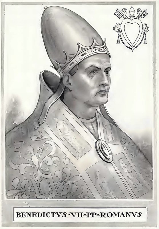 Benedict VII (born in Rome, died 10 July 983 (1) in Rome) was pope from 974 to 983, the son of Deodat, grandson of Alberich II of Spoleto and nephew of John XII. He became the fourth pope from the family of the Counts of Tusculum, Historical, authentic, digitally restored reproduction from a 19th century original, Record date not stated