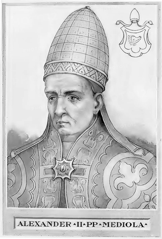 Alexander II, previously Anselmo da Baggio (born around 1010 to 1015 in Baggio near Milan, died 21 April 1073 in Rome), was pope from 1061 until his death in 1073, Historical, authentic, digitally restored reproduction from a 19th century original, Record date not stated