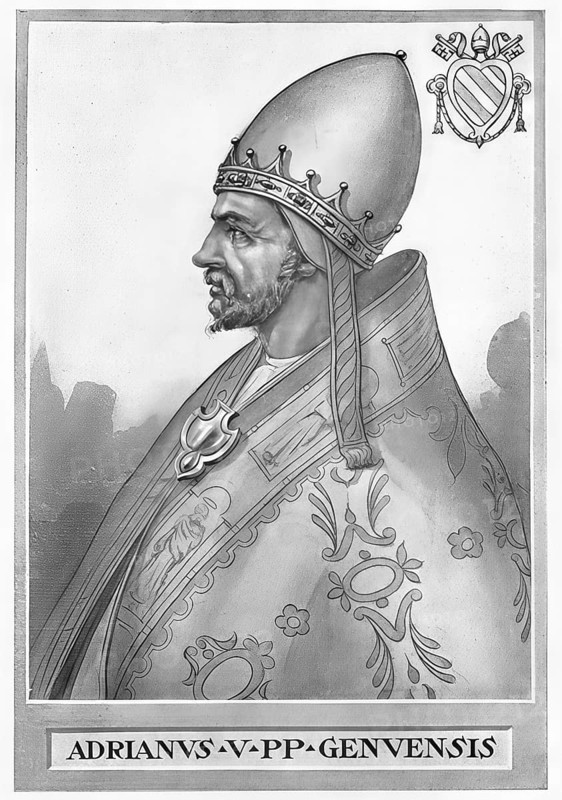 Hadrian V (born around 1205, according to other sources 1215 in Genoa, died 18 August 1276 in Viterbo), originally Ottobono Fieschi dei Conti di Lavagna, Count of Lavagna, was the third pope of the four-popes year 1276 for 38 days, Historical, authentic, digitally restored reproduction from a 19th century original, Record date not stated