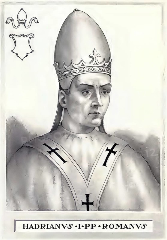 Hadrian I (died 25 December 795 in Rome) was pope from 1 February 772 until his death. His pontificate lasted almost 24 years, Historical, authentic, digitally restored reproduction from a 19th century original, Record date not stated