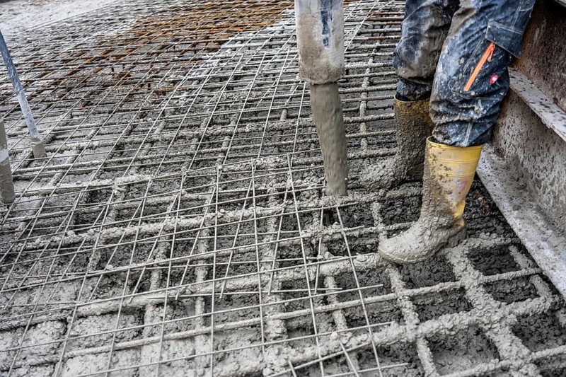 Concreting, concreting the foundation of a wind turbine, concrete pump hose, more than 600 cubic meters of concrete will be pumped into the foundation for over 7 hours, over 100 tons of reinforcing steel have been used, the wind turbine will have a hub height of 160 meters, part of a new wind farm in Sauerland, near Balve, North Rhine-Westphalia, Germany