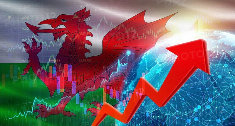 Global financial growth with Welsh flag. Financial growth with Wales flag on economic background
