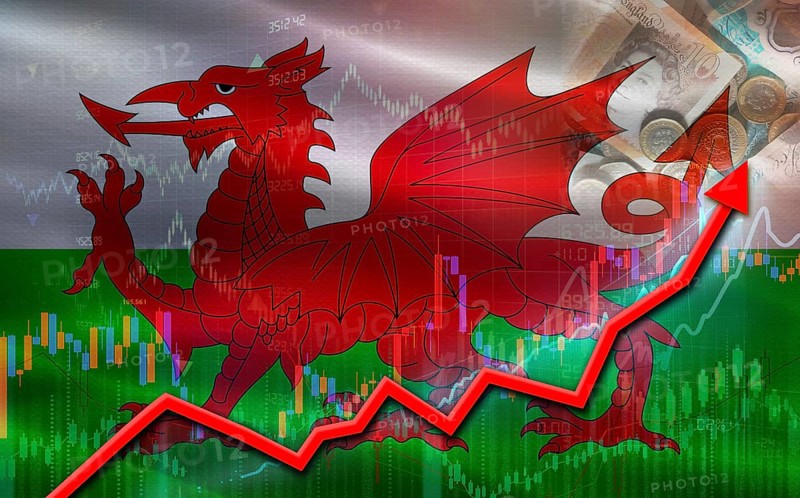 Wales economic growth on financial graph. Welsh financial growth on market graph