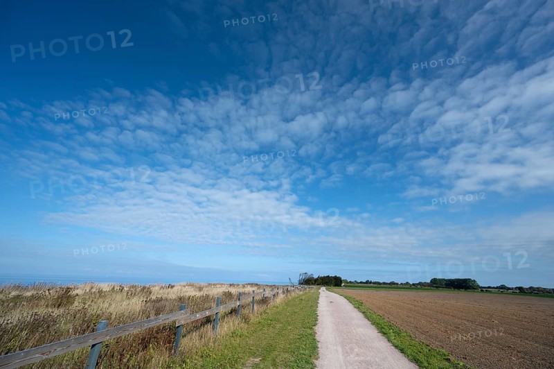 Hiking trail on the steep bank between Ahrenshoop and Wustrow, Wolkenhimmel, DarÃŸ, Mecklenburg-Western Pomerania, Germany