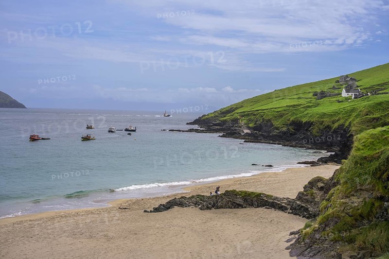 Beach and sightseeing boats, Great Blasket Island, Dunquin, Kerry, Ireland