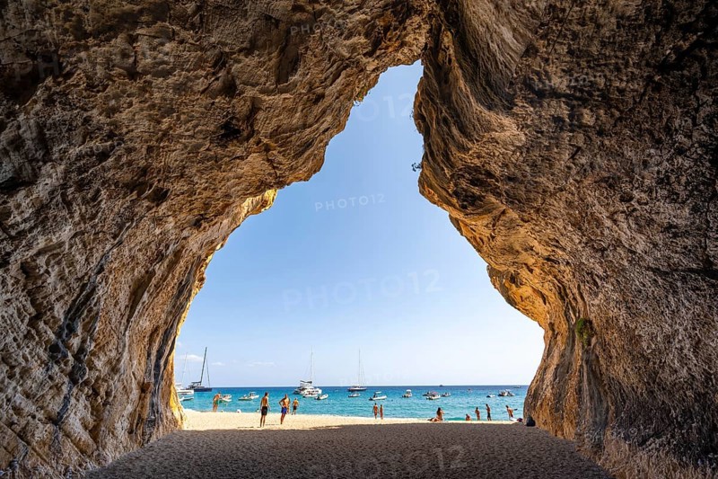 Rock cave on the beach at Cala Luna, Golfo di Orosei, Baunei, Sardinia, Italy