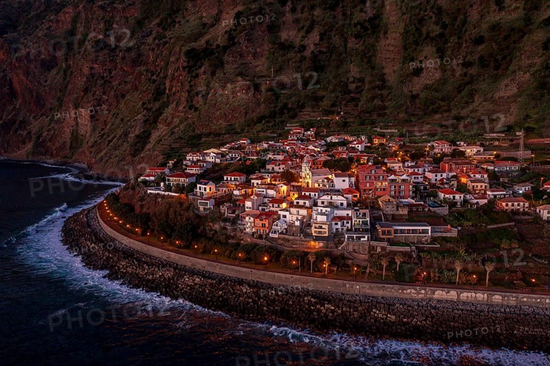 Aerial view, Jardim do Mar, cliffs, Madeira, Portugal