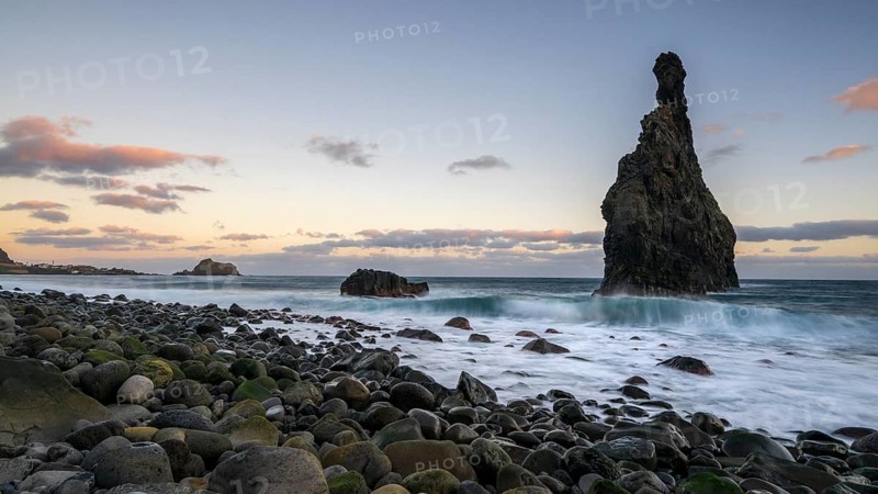 Ilheus da Rib volcanic rock formation on the cliffs of Ribeira da Janela, Madeira, Portugal