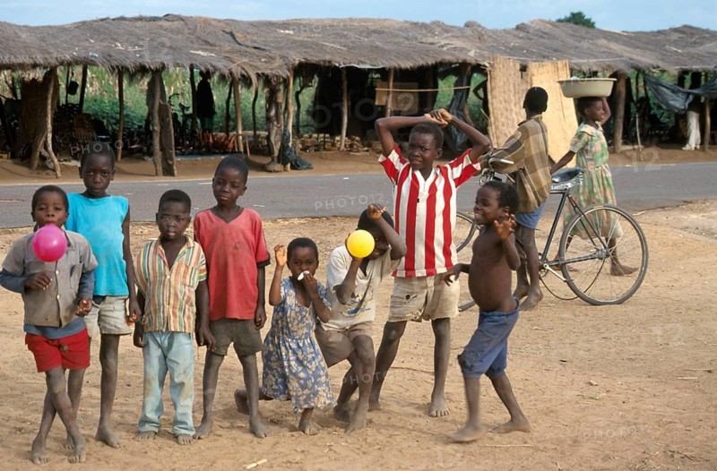 People, children on a street market, Salima, Malawi, Africa, June 2000, vintage, retro, old, historic