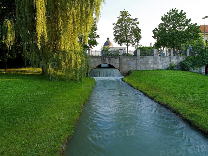 View from the English Garden to the State Chancellery, KöglmÃ¼hlbach, Munich, Bavaria, Germany