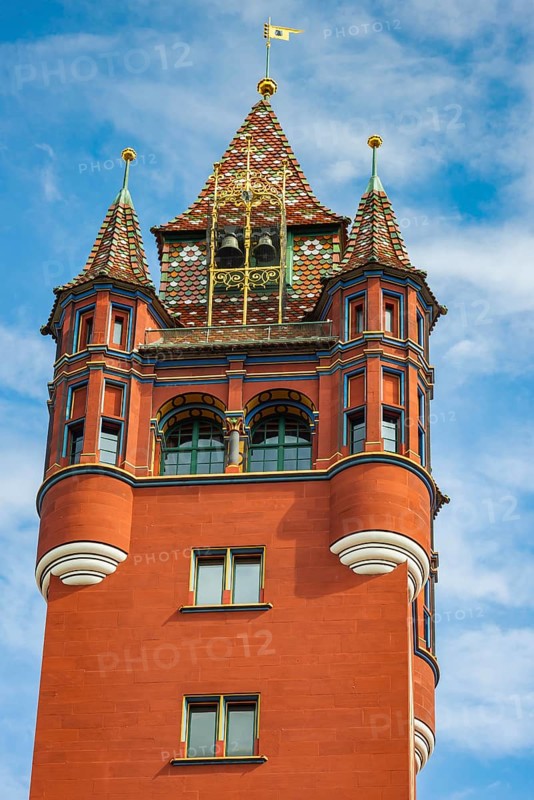 Exterior view of the tower at the Red Town Hall, Market Square, Basel