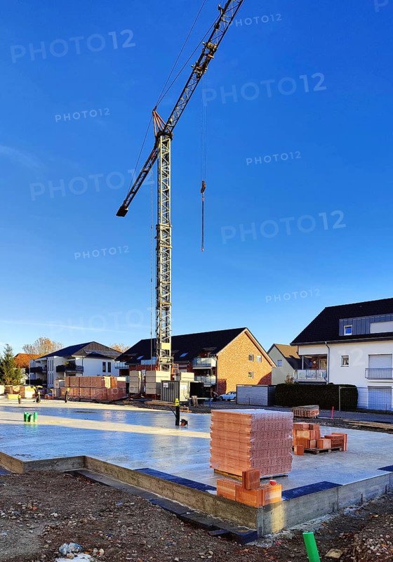 Construction site with finished cast foundation for an apartment building, Lippstadt, North Rhine-Westphalia, Germany