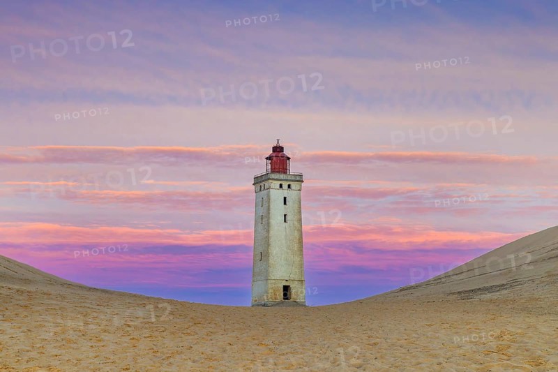 Rubjerg Knude Fyr / Rubjerg Knude lighthouse in the sand dunes on the top of LÃ¸nstrup Klint at dawn, HjÃ¸rring, North Jutland, Denmark