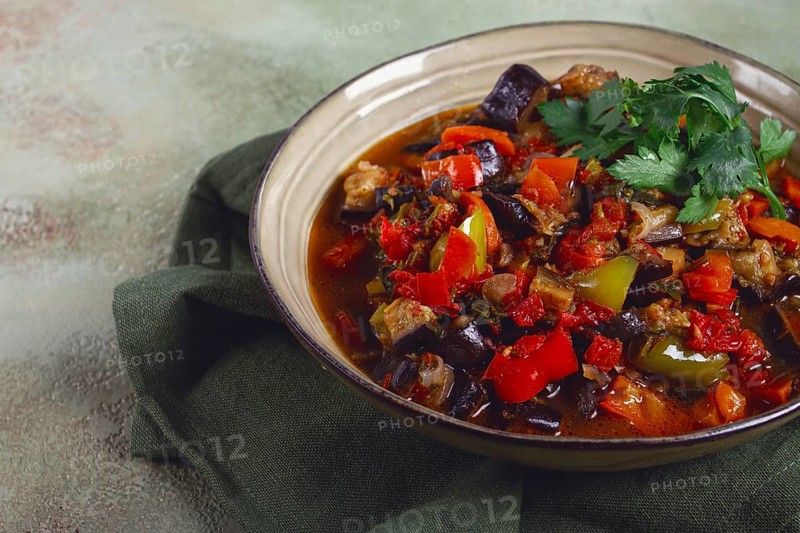 Ajapsandali, cold appetizer, vegetable stew, stewed vegetables, Caucasian cuisine