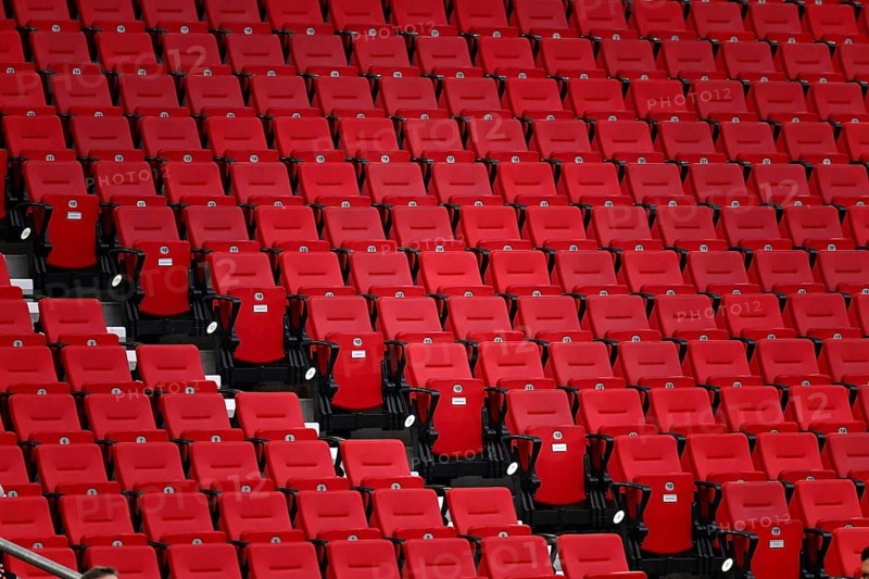 Empty grandstand, seats, red, MHPArena, MHP Arena Stuttgart, Baden-WÃ¼rttemberg, Germany