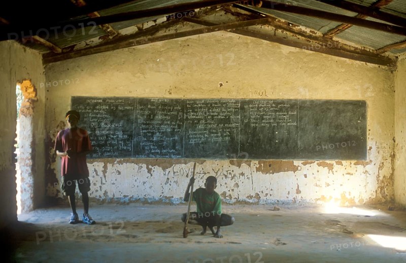 School in a village near Kande on Lake Malawi, Malawi, Africa, July 2000, vintage, retro, old, historic
