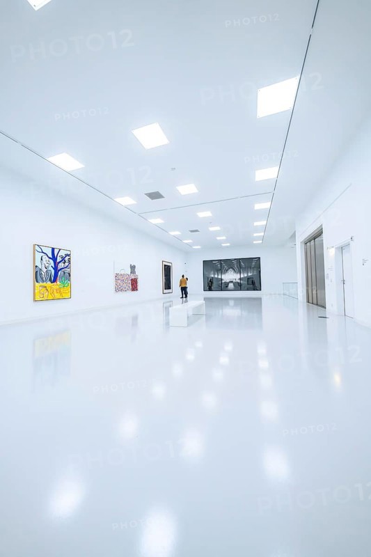 Bright, modern art gallery with various paintings on the walls, Open Horizons exhibition, Schauwerk Sindelfingen, BÃ¶blingen district, Germany