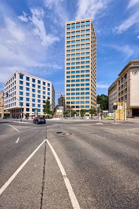 Commercial building, building, high-rise building, general architecture, residential tower, apartment Hotel Adina hotels, lanes, street, trees, blue sky, altocumulus clouds, cirrus clouds, intersection between TaunusstraÃŸe, Cansteinsberg, Sonnenberger StraÃŸe and WilhelmstraÃŸe, Wiesbaden, state capital, district-free city, Hesse, Germany