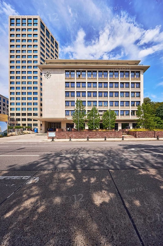 Hessian Ministry of Labour, Integration, Youth and Social Affairs, building, high-rise building, modern architecture, residential tower, trees, blue sky, cirrus clouds, cirrostratus clouds, cumulus clouds, Sonnenberger StraÃŸe, Wiesbaden, state capital, district-free city, Hesse, Germany