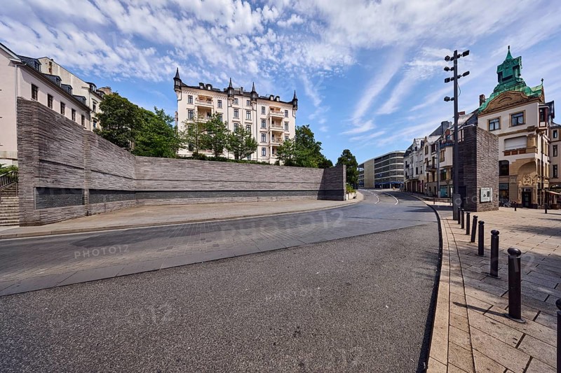 Memorial to the Murdered Wiesbaden Jews, memorial, historical event, residential building, general architecture, parking garage, barrier bollard, spotlights, street, blue sky, altocumulus clouds, cirrus clouds, CoulinstraÃŸe, Wiesbaden, state capital, district-free city, Hesse, Germany